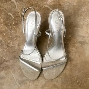 Ralph Lauren Silver Leather  and Linen Sandals 7.5